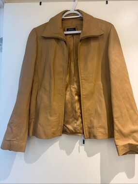 Women's Tan Leather Zip-Front Jacket